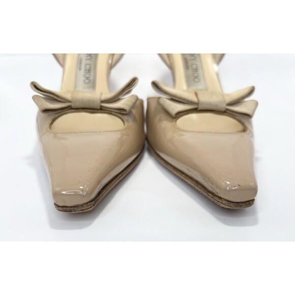 Jimmy Choo Nude Slingback Pumps w/ Ribbon Detail Patent Leather Sz EU 36.5 6.5 - Picture 6 of 14